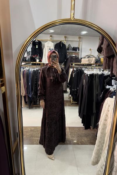 VOLAN YAKALI ELBİSE Kahverengi