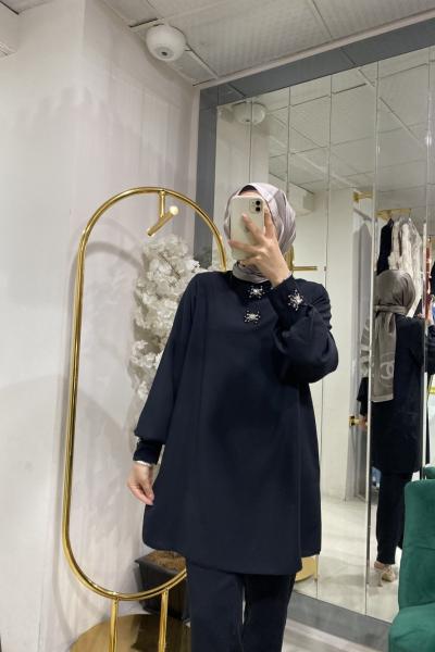 YAKA TAŞ DETAY TAKIM Siyah