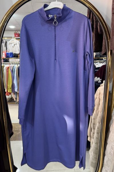 YAKASI FERMUARLI UZUN PENYE TUNİK Lila