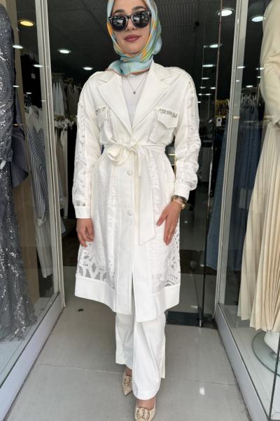 YAKMA ORGANİZE GABARDİN 3 LÜ TAKIM Beyaz