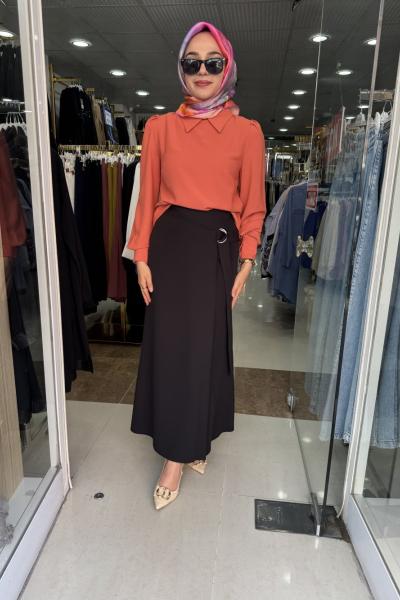 YANDAN BAĞLAMALI KUMAŞ ETEK Siyah