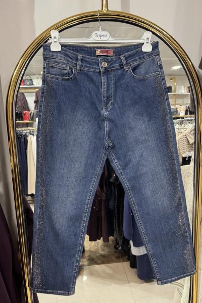 YANI TAŞLI MOM JEAN KOT PANTOLON koyu Mavi