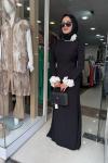 KOLU GÜL DETAYLI ELBİSE SİYAH Siyah