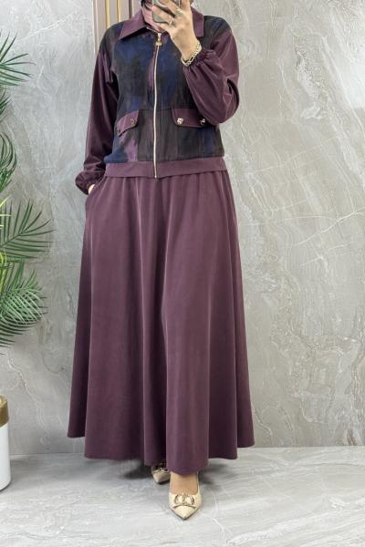 ÖNÜ CUPRA DETAYLI TENCEL ETEKLİ TAKIM Bordo