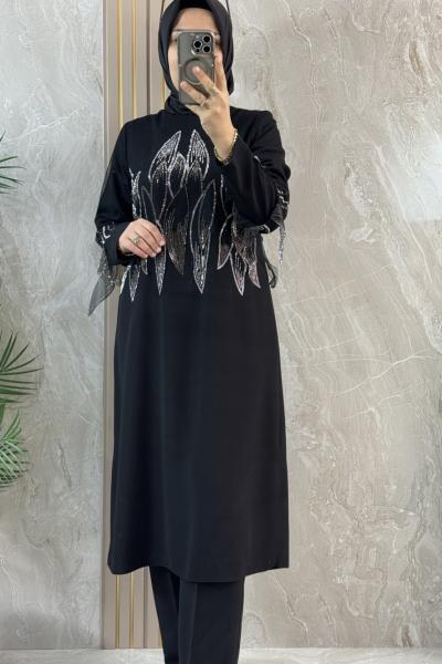 TAŞLI TÜLLÜ TAKIM Siyah