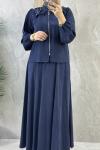 TENCEL OMUZU TAŞLI ETEKLİ TAKIM Lacivert