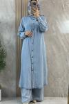  TENCEL KOT CEPLİ UZUN GÖMLEK BUZ MAVİSİ
