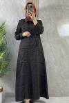 SATEN KUPRA  ELBİSE ÖNÜ DÜĞMELİ Acı Kahve