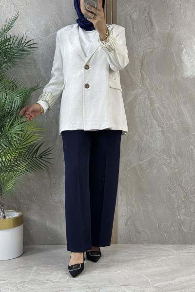 KETEN BLAZER CEKET Beyaz