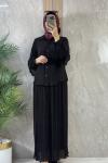 BLUZ PLİSE ETEKLİ TAKIM  Siyah