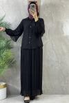 BLUZ PLİSE ETEKLİ TAKIM  Siyah