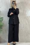 KOMPLE PLİSELİ PANTOLONLU TAKIM  Siyah