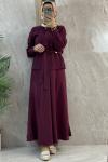 CİZGİLİ ETEKLİ TAKIM Bordo