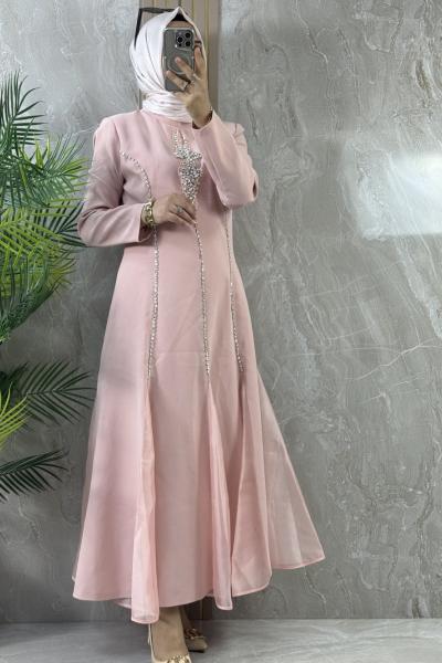 TAŞ İŞLEMELİ TASARIM ABİYE Pembe