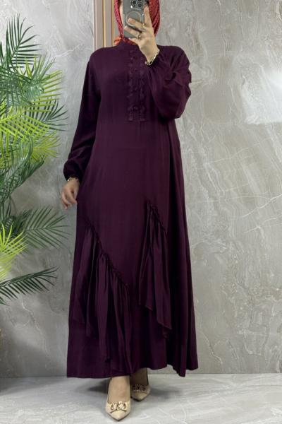 FIRFIR DETAYLI VİSKON ELBİSE Bordo