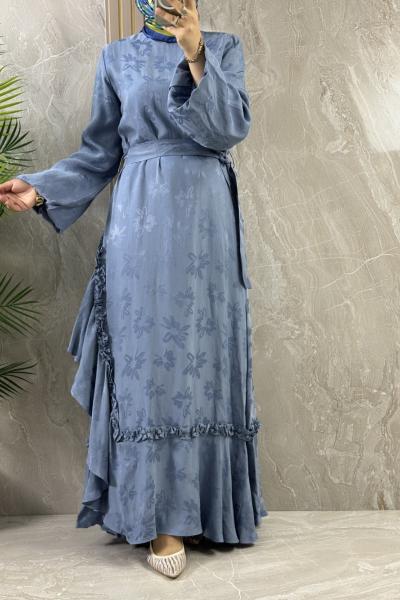 FIRFIR DETAYLI ELBİSE  indigo Mavi