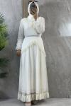 DANTEL ELBİSE FIRFIR VE KEMER DETAYLI Krem