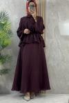 ÖNÜ DÜĞMELİ ETEKLİ TAKIM Bordo