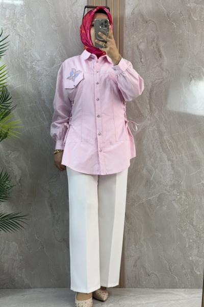 BAĞCIK DESENLİ GÖMLEK Pembe