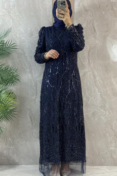 KOMPLE TAŞLI DORA ABİYE Lacivert
