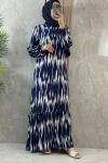 DALGA DESEN VİSCONE ELBİSE  Mavi