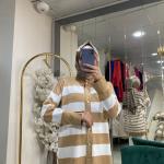 BNN3022 ÇİZGİLİ MERSERİZE HIRKA Bej