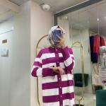 BNN3022 ÇİZGİLİ MERSERİZE HIRKA Fuşya